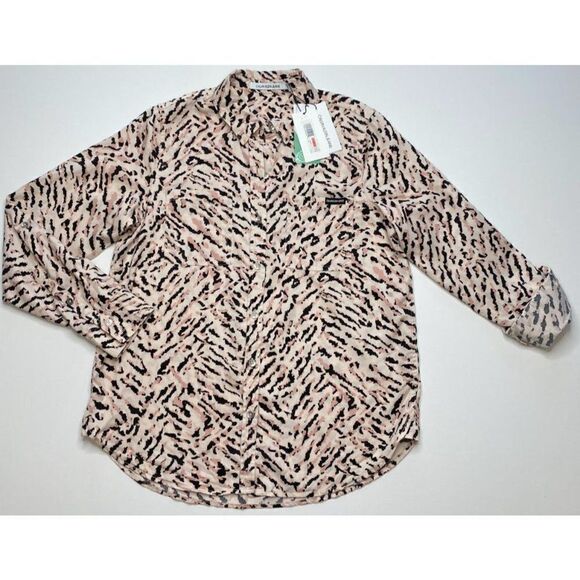 Calvin Klein Button Down Shirt‎ Top Small Women's Tiger Animal Print Tencel NEW - Picture 7 of 10